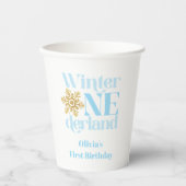 Gobelets En Papier Winter Onederland Blue Gold Snowflake 1er annivers (Recto)