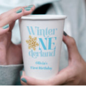 Gobelets En Papier Winter Onederland Blue Gold Snowflake 1er annivers