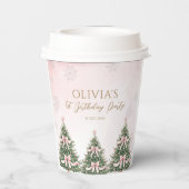 Gobelets En Papier Winter Onederland Pink Bow Pine Trees 1st Birthday (Verso)