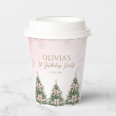 Gobelets En Papier Winter Onederland Pink Bow Pine Trees 1st Birthday (Recto)