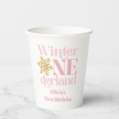 Gobelets En Papier Winter Onederland Pink Gold Snowflake 1er annivers (Recto)