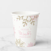 Gobelets En Papier Winter Onederland premier anniversaire or rose (Recto)