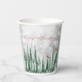 Gobelets En Papier Winter Pine Trees Christmas Red Cardinals (Recto)