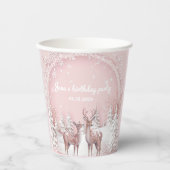 Gobelets En Papier Winter Wonderland Anniversaire | Rose et cerf (Recto)