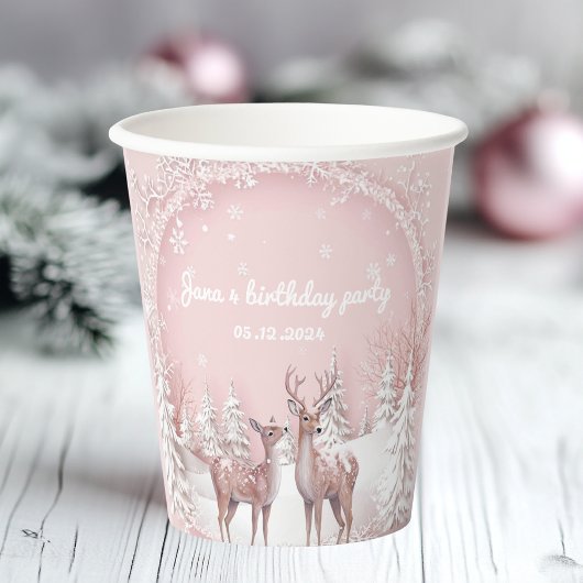 Gobelets En Papier Winter Wonderland Anniversaire | Rose et cerf