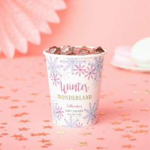 Gobelets En Papier Winter Wonderland Baby shower mignon Pink Snowflak