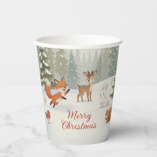Gobelets En Papier Winter Woodland Merry Christmas Forest Animals (Recto)