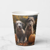 Gobelets En Papier Wolfhound Chiot Automne Citrouille de plaisir (Verso)