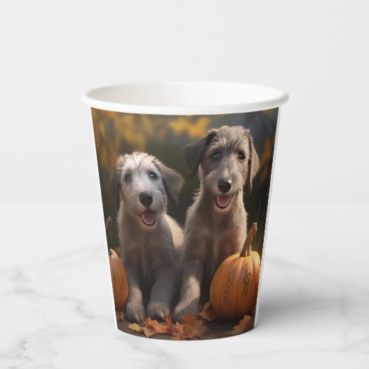 Gobelets En Papier Wolfhound Chiot Automne Citrouille de plaisir (Verso)