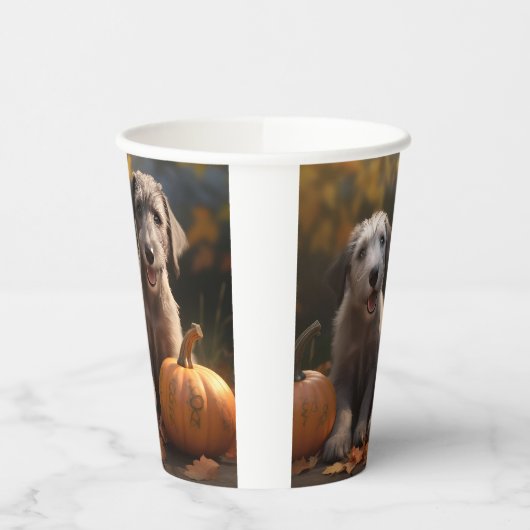 Gobelets En Papier Wolfhound Chiot Automne Citrouille de plaisir (Gauche)