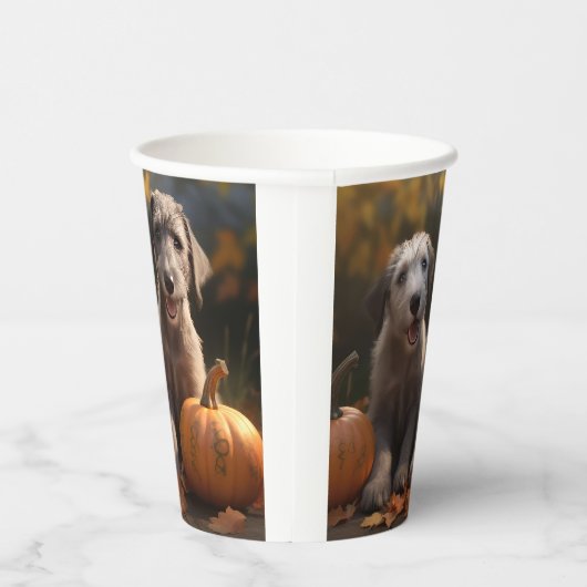 Gobelets En Papier Wolfhound Chiot Automne Citrouille de plaisir (Droite)