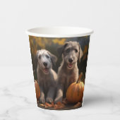 Gobelets En Papier Wolfhound Chiot Automne Citrouille de plaisir (Recto)