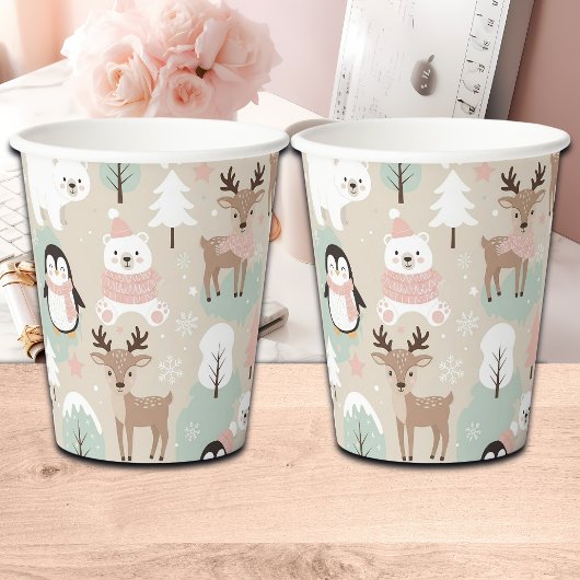 Gobelets En Papier Woodland Whimsical Forest Animals Winter