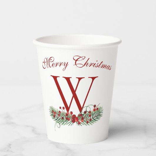 Gobelets En Papier Xmas Bells Red Berries À feuillage persistant Nom (Recto)