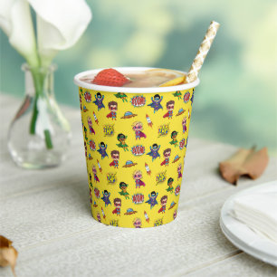 Gobelets En Papier Yellow Cartoon Superhero Comic Motif papier Coupe