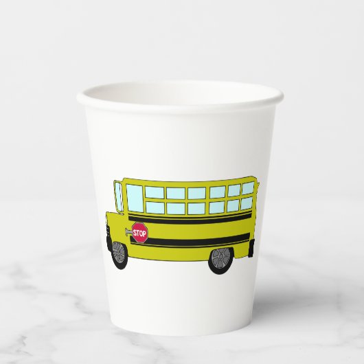 Gobelets En Papier Yellow School Bus with Stop Sign (Recto)