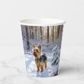 Gobelets En Papier Yorkshire Terrier Laisser Neige Noël (Verso)