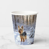 Gobelets En Papier Yorkshire Terrier Laisser Neige Noël (Recto)