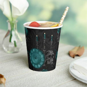 Gobelets En Papier Zodiac Magie Turquoise foncé vert crâne gothique