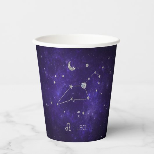 Gobelets En Papier Zodiac Purple Leo | Horoscope d'astrologie cosmiqu (Recto)