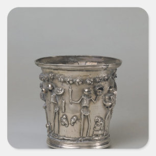 Goblet met ingegraveerd skelet met maskers vierkante sticker