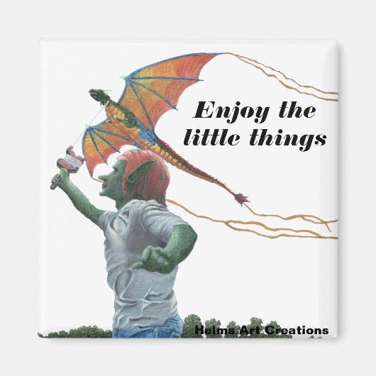 Goblin Flying Dragon Kite Fantasy Button Magnet Magneet (Voorkant)