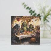👻🍽️ "Goblins & Grub Gathering"! 🍽️👻 Halloween Kaart (Staand voorkant)