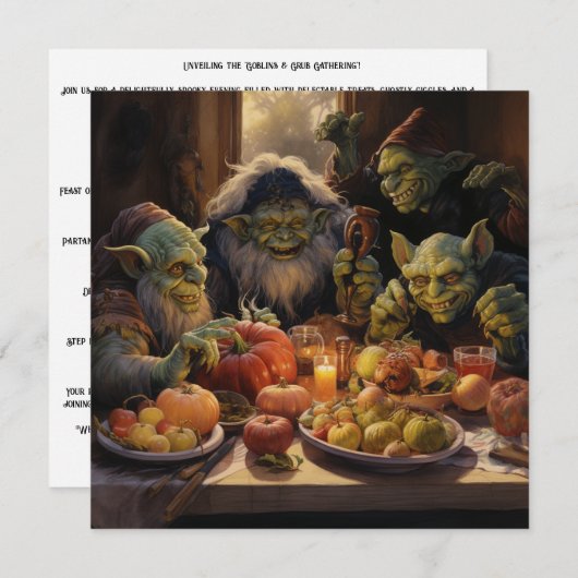 👻🍽️ "Goblins & Grub Gathering"! 🍽️👻 Halloween Kaart (Voorkant / Achterkant)