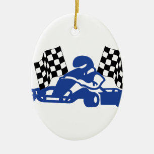GoCart Racing Flags Keramisch Ornament