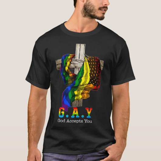 God accepteert u Christelijke Rainbow LGBTQ Gay Pr T-shirt (Voorkant)