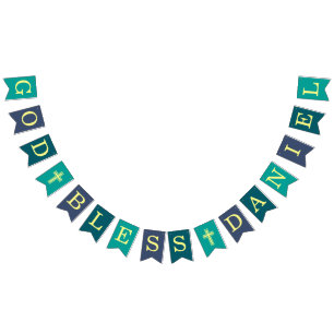 God Bless 6 Letters Boy Blauwgroen Baptisme Commun Vlaggetjes