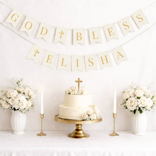God Bless 6 Letters Ivoorkleurig & Goud Doop Eerst Vlaggetjes