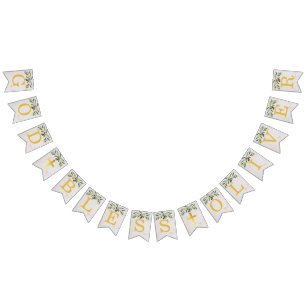 God Bless 6 Letters Olive Leaves Baptisme Commune Vlaggetjes