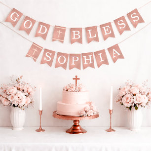 God Bless 6 Letters Rose Goud Doop Eerste Communie Vlaggetjes
