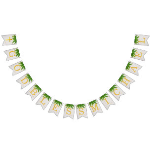 God Bless 7 Letters Foliage Fern Baptisme Commune Vlaggetjes