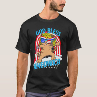 God Bless Ameowica Fluff Ja Patriotic American 4 T-shirt
