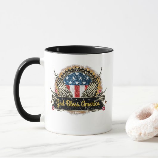 God Bless America Adelaar Vlag Badge Mok (Met donut)