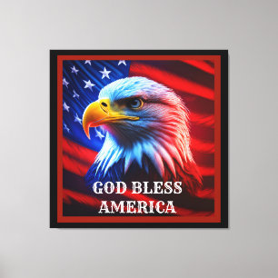 God Bless America Amerikaanse vlag Kale Adelaar Canvas Afdruk