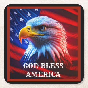 God Bless America Amerikaanse vlag Kale Adelaar Vierkante Kartonnen Onderzetter