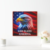 God Bless America Amerikaanse vlag Kale Adelaar Vierkante Klok (Huis)