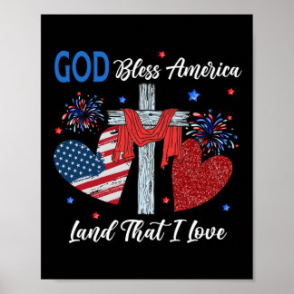 God Bless America Christelijk Hart Kruis Jezus 4e  Poster