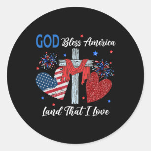 God Bless America Christelijk Hart Kruis Jezus 4e Ronde Sticker