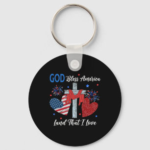 God Bless America Christelijk Hart Kruis Jezus 4e Sleutelhanger
