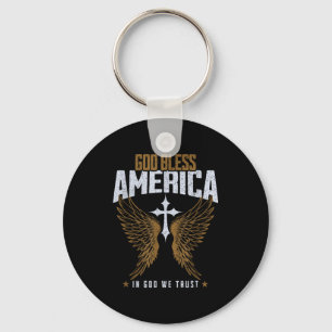 God Bless America Christelijk Kruis & Engelenvleug Sleutelhanger