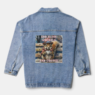 GOD BLESS AMERICA EN KOFFIE Schattigee Eekhoorn Denim Jacket
