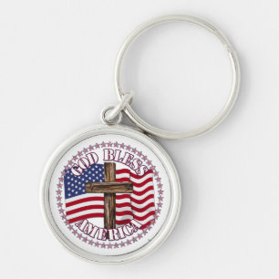 God Bless America en Kruis Met Vlag Van De VS 50 S Sleutelhanger