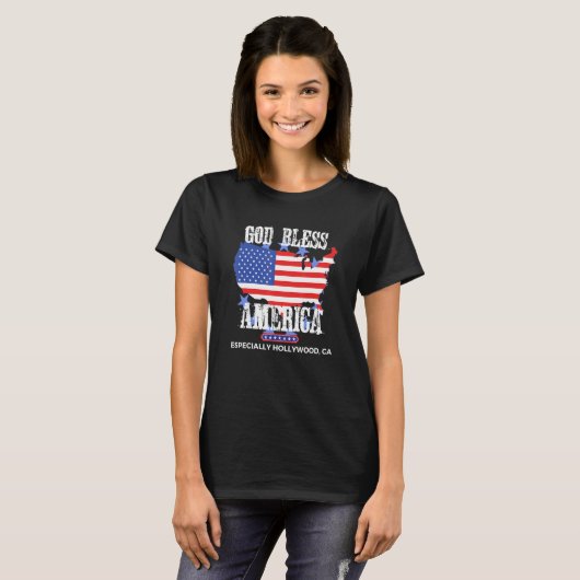 God Bless America Especially Hollywood CA US State T-shirt (Voorkant volledig)
