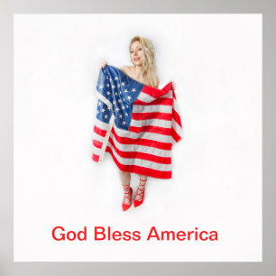 God Bless America Flag Girl Poster