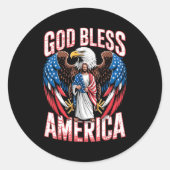 God Bless America Flag Jesus Christian Eagle Patri Ronde Sticker (Voorkant)