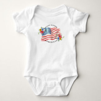 God Bless America Met Aquarel Vlag/Bloemen II Romper